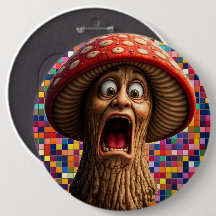 Funny screaming mushroom man pin back