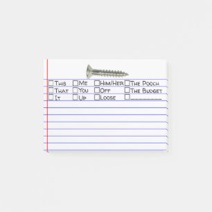 Funny "Screw" With Multiple Word Choice 4"X3" Post-it Notes