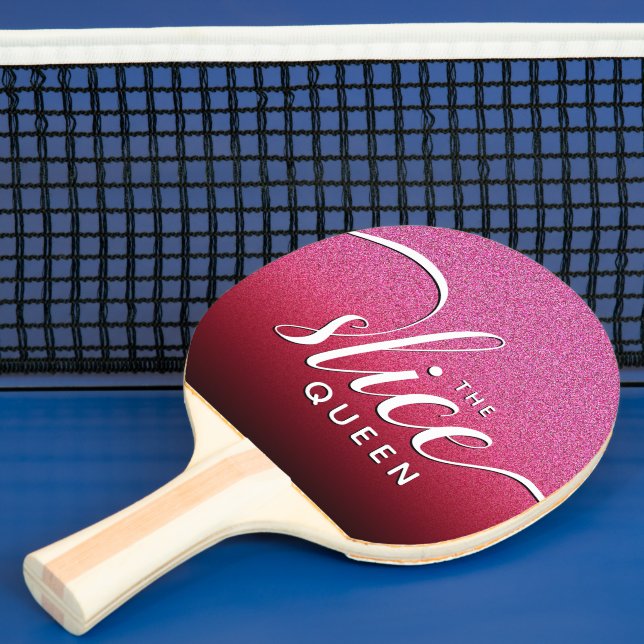 Funny Script Girly The Slice Queen Pink Glitter Ping Pong Paddle (Insitu)
