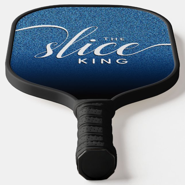 Funny Script The Slice King Blue Glitter Pickleball Paddle (Laydown)