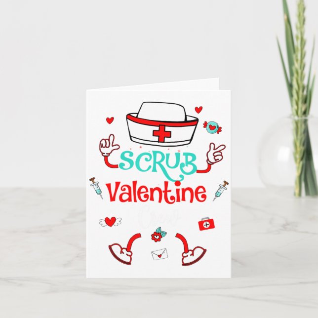 Funny Scrub Valentines Day Nurse Crew Family Group Card (Front)