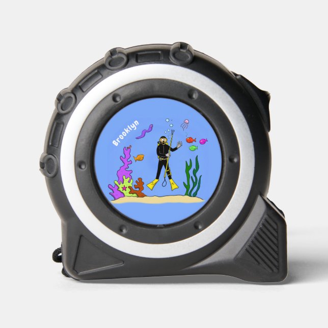 Funny scuba diver and fish sea creatures cartoon 1 (Front)