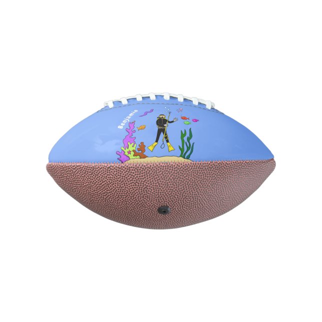 Funny scuba diver and fish sea creatures cartoon american football (Rotated 270)