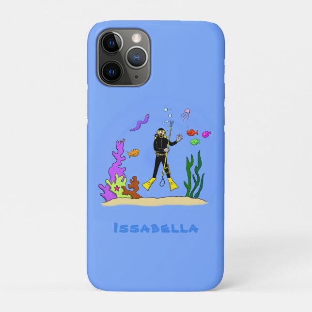 Funny scuba diver and fish sea creatures cartoon Case-Mate iPhone case (Back)