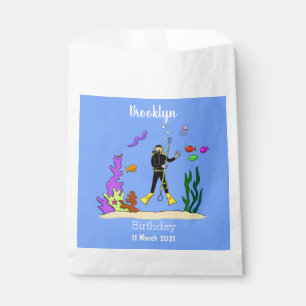 Funny scuba diver and fish sea creatures cartoon favour bags