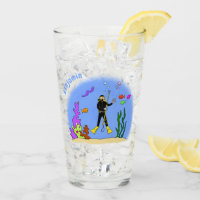Funny scuba diver and fish sea creatures cartoon