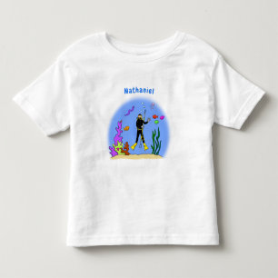 Funny scuba diver and fish sea creatures cartoon toddler T-Shirt