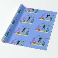 Funny scuba diver and fish sea creatures cartoon