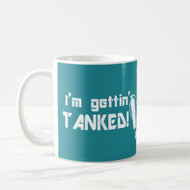 Funny Scuba Diver Getting Tanked Personalised Coffee Mug (Left)