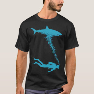Funny Scuba Diver Shark Ocean Diving Art T-Shirt