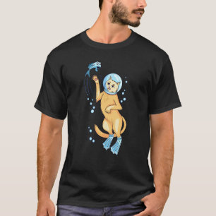 Funny Scuba Diving Cat Chasing Fish Pet T-Shirt