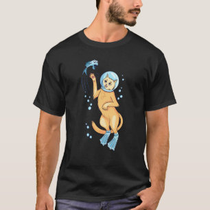 Funny Scuba Diving Cat Chasing Fish Pet T-Shirt