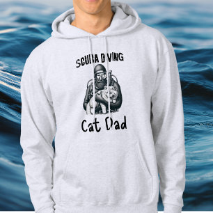 Funny Scuba Diving Cat Dad Black on white Hoodie