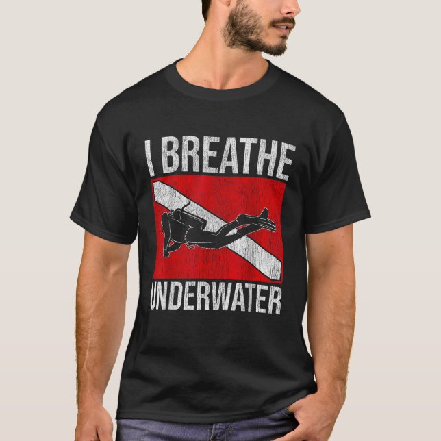 Funny Scuba Diving Flag Snorkelling Breath Underwa T-Shirt (Front)