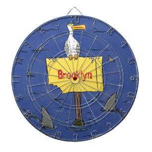 Funny sea bird circled by sharks cartoon dartboard