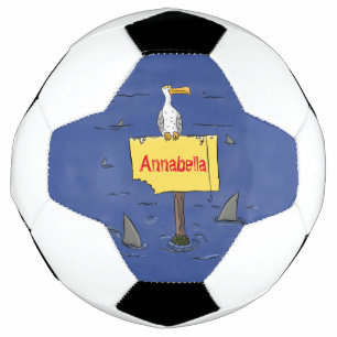 Funny sea bird circled by sharks cartoon football
