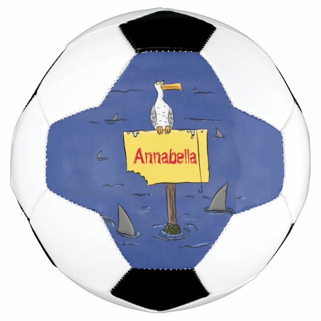 Funny sea bird circled by sharks cartoon football (Front)