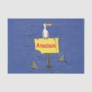 Funny sea bird circled by sharks cartoon tissue paper