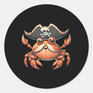 Funny Sea Creature Ocean Pirate Crab Hunting Sailo Classic Round Sticker