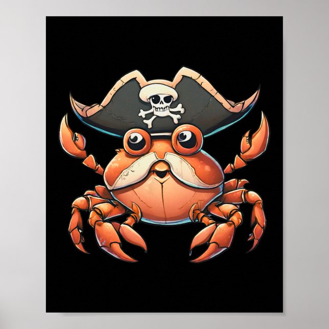 Funny Sea Creature Ocean Pirate Crab Hunting Sailo Poster (Front)