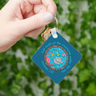 Funny sea creatures cartoon bible verse for kids key ring