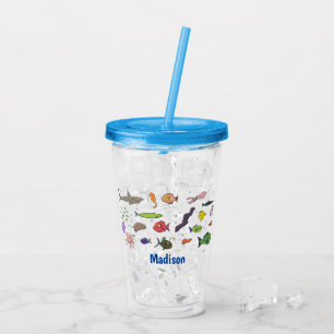 Funny sea creatures cartoon illustration acrylic tumbler