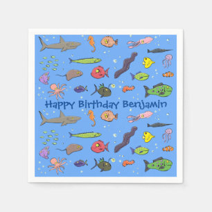 Funny sea creatures cartoon illustration napkin