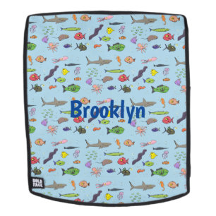Funny sea creatures cartoon illustration pattern backpack