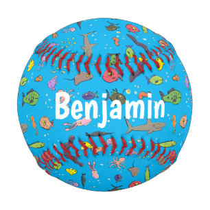 Funny sea creatures cartoon illustration pattern baseball