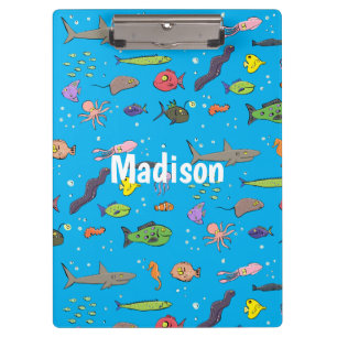Funny sea creatures cartoon illustration pattern clipboard