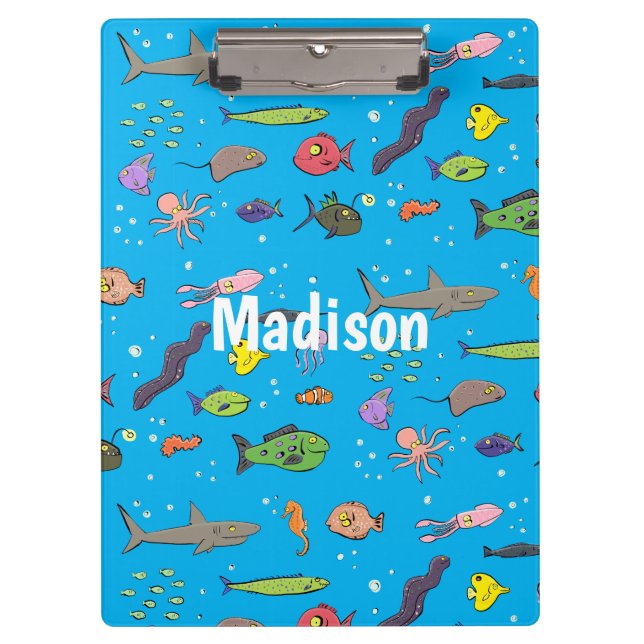 Funny sea creatures cartoon illustration pattern clipboard (Front)