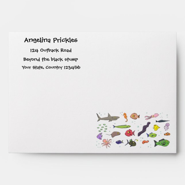 Funny sea creatures cartoon illustration pattern envelope (Front)