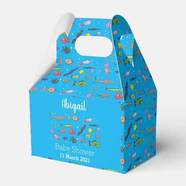 Funny sea creatures cartoon illustration pattern favour box (Front Side)