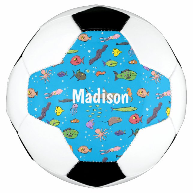 Funny sea creatures cartoon illustration pattern football (Front)