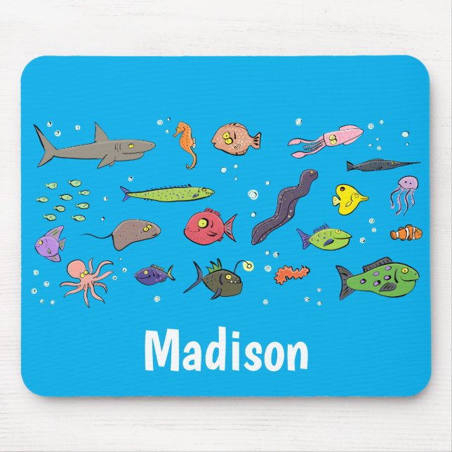 Funny sea creatures cartoon illustration pattern mouse mat (Front)