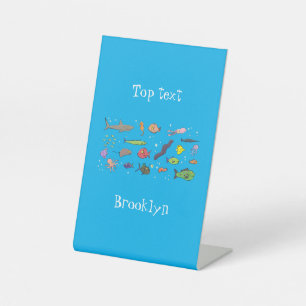 Funny sea creatures cartoon illustration pattern pedestal sign