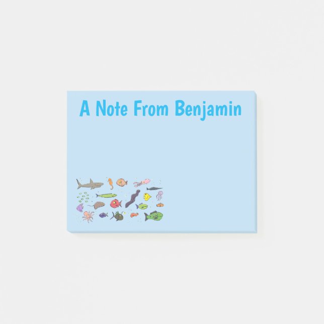 Funny sea creatures cartoon illustration pattern post-it notes (Front)