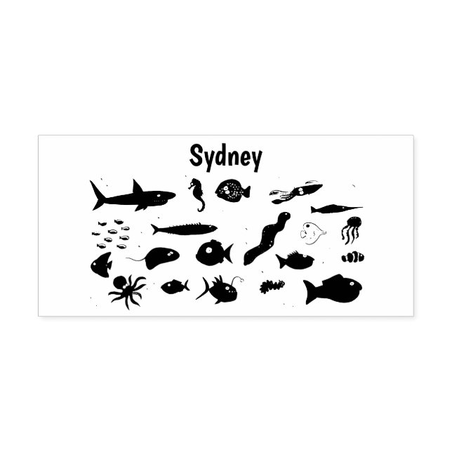 Funny sea creatures cartoon illustration pattern  rubber stamp (Imprint)