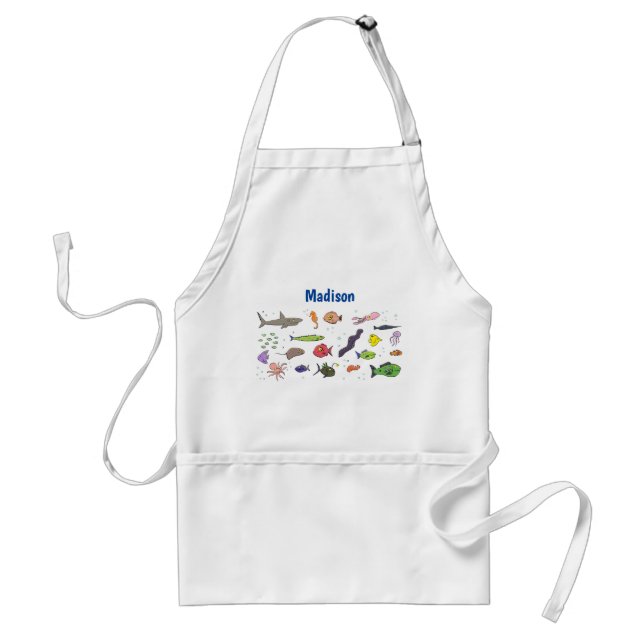 Funny sea creatures cartoon illustration pattern standard apron (Front)