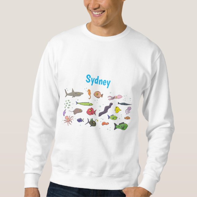 Funny sea creatures cartoon illustration pattern sweatshirt (Front)