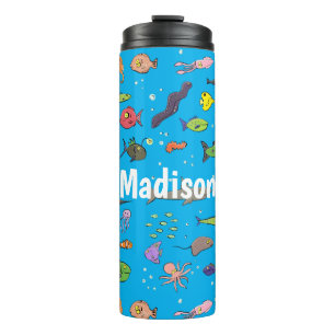 Funny sea creatures cartoon illustration pattern thermal tumbler