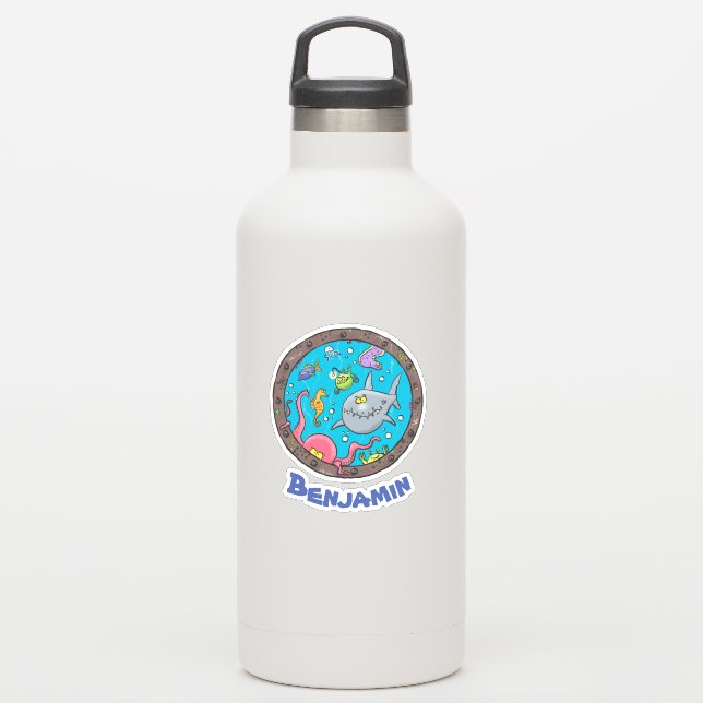 Funny sea creatures underwater cartoon (Waterbottle)