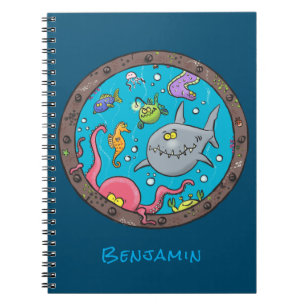 Funny sea creatures underwater cartoon 2 notebook