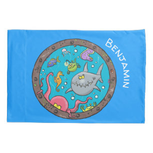 Funny sea creatures underwater cartoon 2 pillowcase