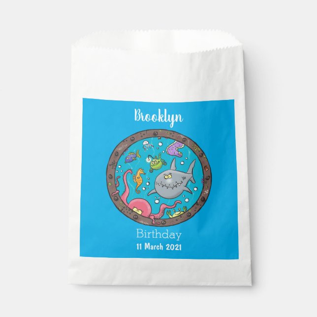 Funny sea creatures underwater cartoon drawing favour bags (Front)