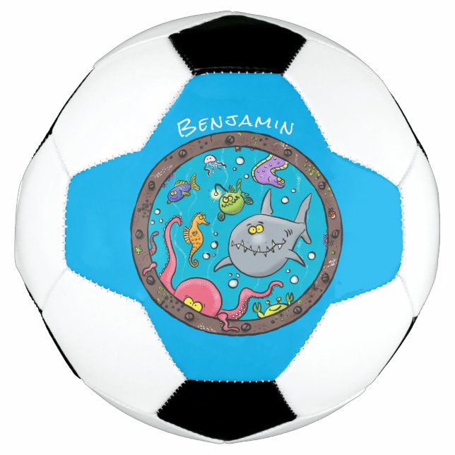 Funny sea creatures underwater cartoon drawing football (Front)