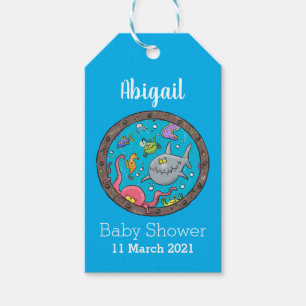 Funny sea creatures underwater cartoon drawing gift tags