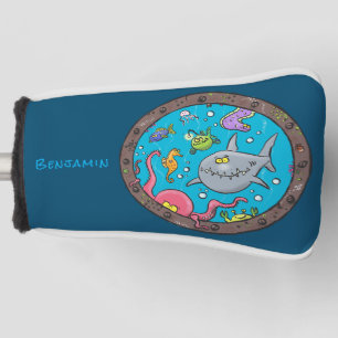 Funny sea creatures underwater cartoon drawing golf head cover