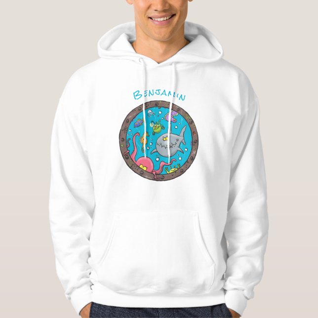 Funny sea creatures underwater cartoon drawing hoodie (Front)