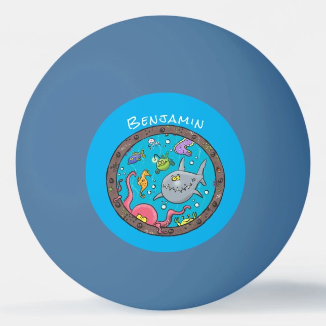 Funny sea creatures underwater cartoon drawing ping pong ball (Front)